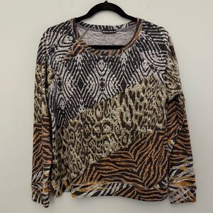 David Cline Multicolor Animal Print Knit Top Sweater Size M